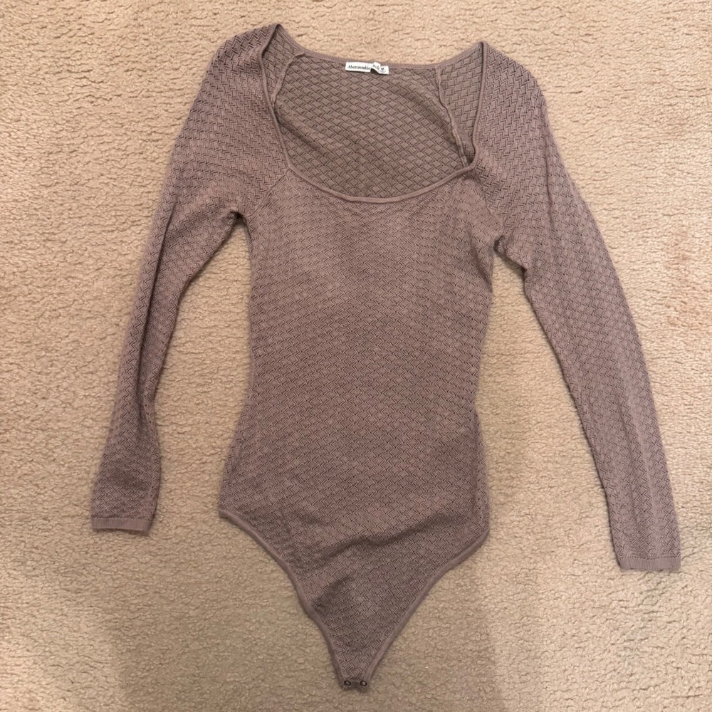 Abercrombie & Fitch Tan Waffle Knit Sculpting Stretch Fitted Bodysuit Woman's M - Picture 2 of 9